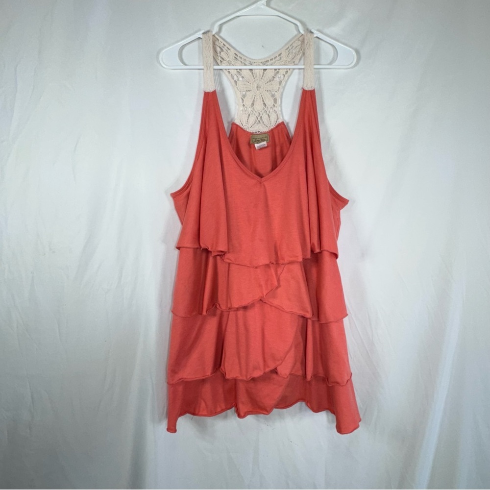 Ever Blue Lace Racer Back Ruffled Salmon Tank - Picture 2 of 8
